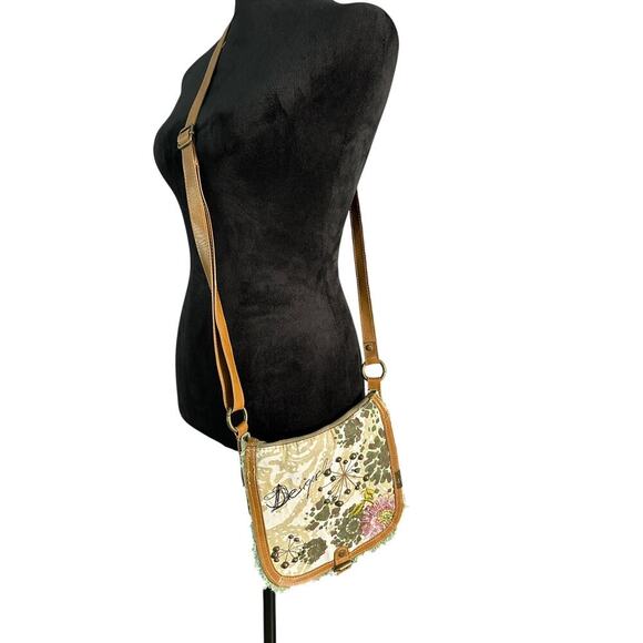 Desigual Canvas Crossbody‎ Bag Floral Embellished Brown Leather Strap Trim Spain - Picture 2 of 16